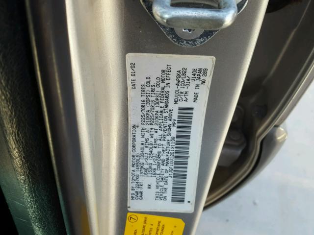 JTJGF10U120131198 - 2002 LEXUS RX 300 SILVER photo 10