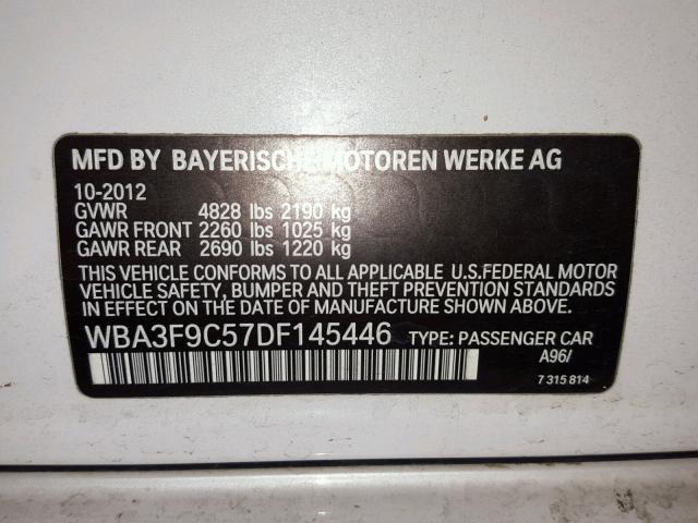 WBA3F9C57DF145446 - 2013 BMW ACTIVEHYBR WHITE photo 10