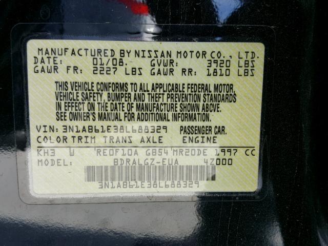 3N1AB61E38L688329 - 2008 NISSAN SENTRA 2.0 BLACK photo 10