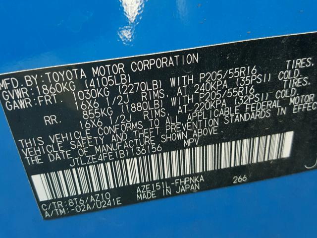 JTLZE4FE1B1136156 - 2011 TOYOTA SCION XB Mavi foto 10