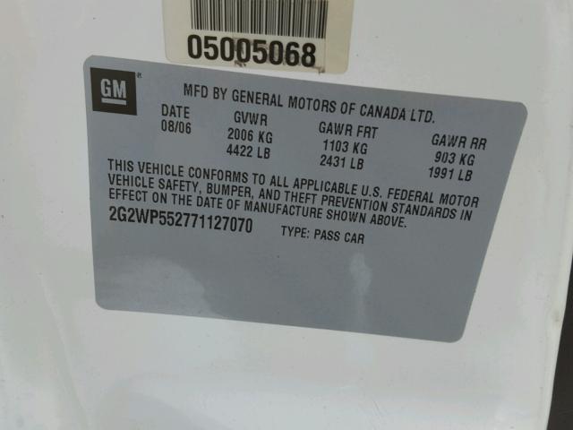 2G2WP552771127070 - 2007 PONTIAC GRAND PRIX WHITE photo 10