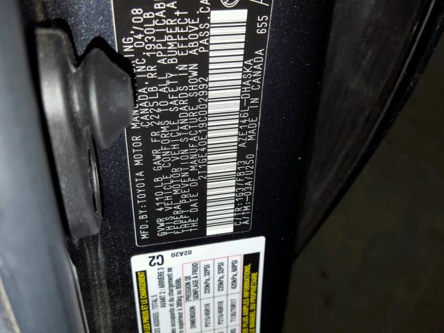 2T1GE40E19C002992 - 2009 TOYOTA COROLLA MA GRAY photo 10