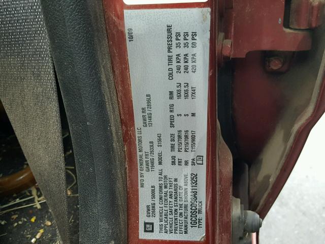 1GCDSCD98A8113252 - 2010 CHEVROLET COLORADO L MAROON photo 10