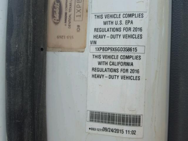 1XPBDP9X6GD358615 - 2016 PETERBILT 579 WHITE photo 10