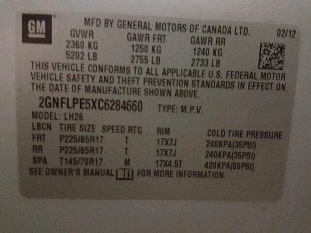 2GNFLPE5XC6284660 - 2012 CHEVROLET EQUINOX LT SILVER photo 10