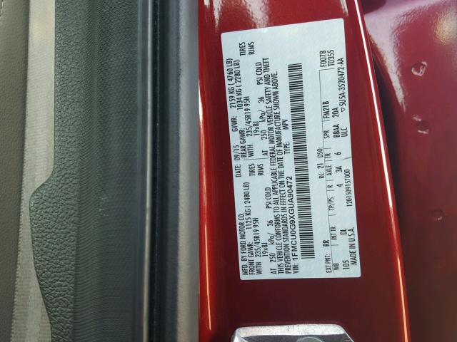 1FMCU0G9XGUA90472 - 2016 FORD ESCAPE SE წითელი ფოტო 10