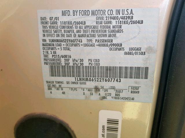 1LNHM86S22Y607743 - 2002 LINCOLN LS WHITE photo 10