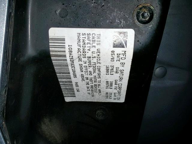 1G8AZ52F63Z184685 - 2003 SATURN ION LEVEL SILVER photo 10