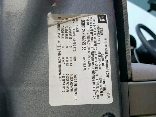 2CNDL23F666095163 - 2006 CHEVROLET EQUINOX LS 灰色 照片 10