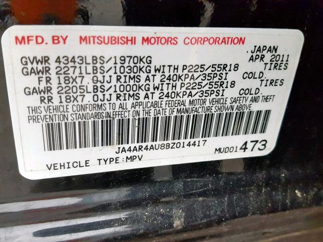 JA4AR4AU8BZ014417 - 2011 MITSUBISHI OUTLANDER BLACK photo 10