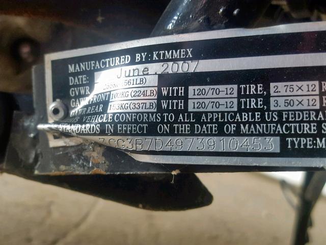 3CG3B7D4973910453 - 2007 KTM MOTORCYCLE BLUE photo 10