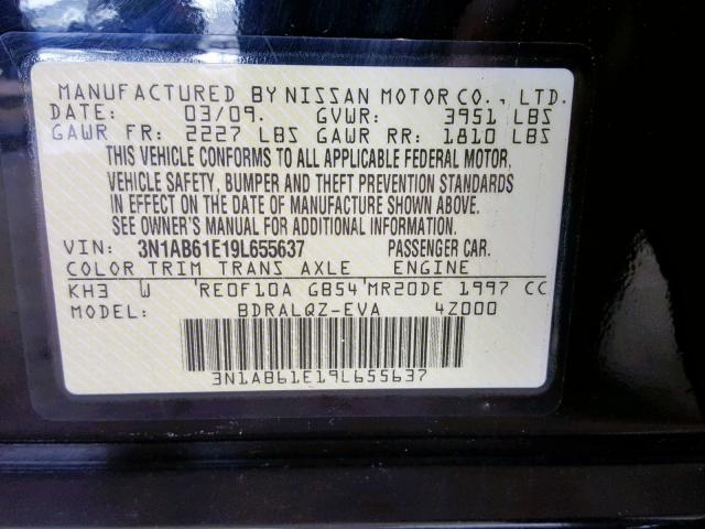 3N1AB61E19L655637 - 2009 NISSAN SENTRA 2.0 黑色 照片 10