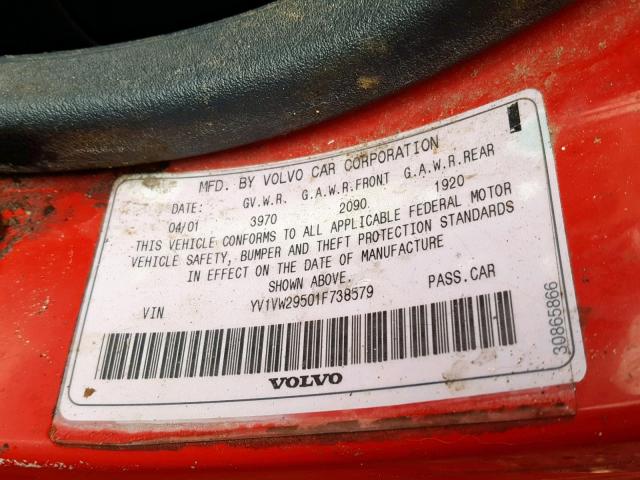 YV1VW29501F738579 - 2001 VOLVO V40 1.9T RED photo 10