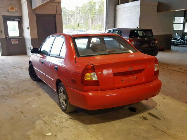 KMHCG45C22U267795 - 2002 HYUNDAI ACCENT GL RED photo 3