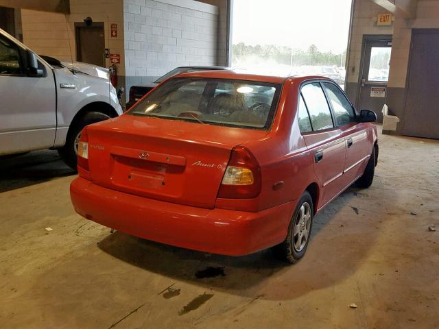 KMHCG45C22U267795 - 2002 HYUNDAI ACCENT GL RED photo 4