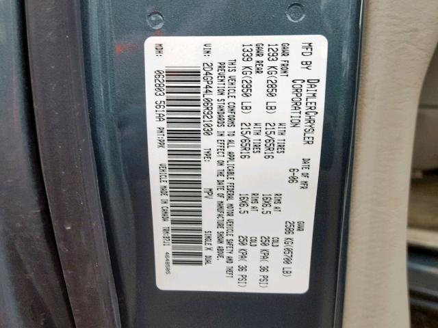 2D4GP44L06R921030 - 2006 DODGE GRAND CARA GREEN photo 10