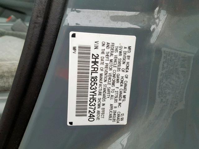 2HKRL1853YH537240 - 2000 HONDA ODYSSEY LX GRAY photo 10