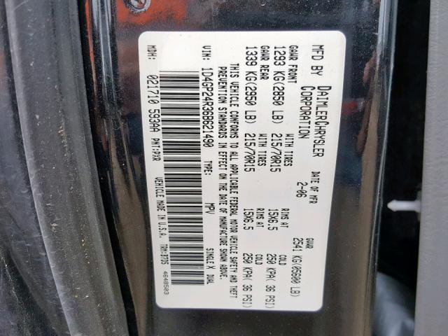 1D4GP24R36B621490 - 2006 DODGE GRAND CARA BLACK photo 10