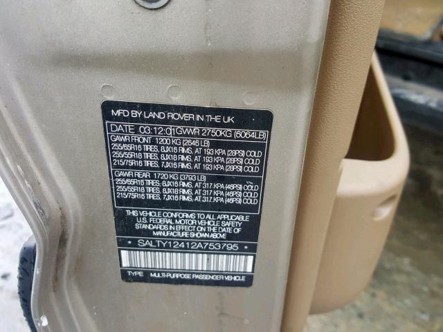 SALTY12412A753795 - 2002 LAND ROVER DISCOVERY 金色 照片 10