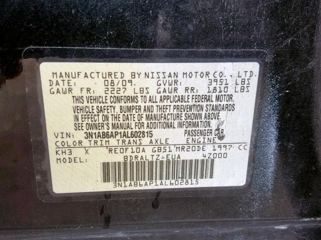 3N1AB6AP1AL602815 - 2010 NISSAN SENTRA 2.0 BLACK photo 10