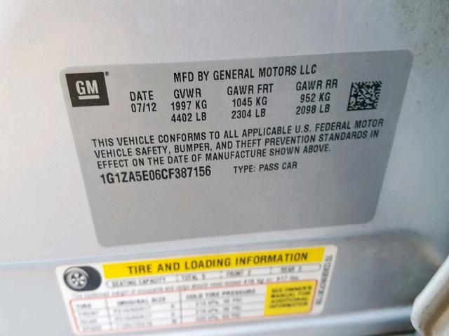 1G1ZA5E06CF387156 - 2012 CHEVROLET MALIBU LS SILVER photo 10