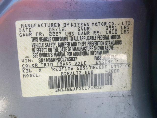 3N1AB6APXCL745037 - 2012 NISSAN SENTRA 2.0 GRAY photo 10