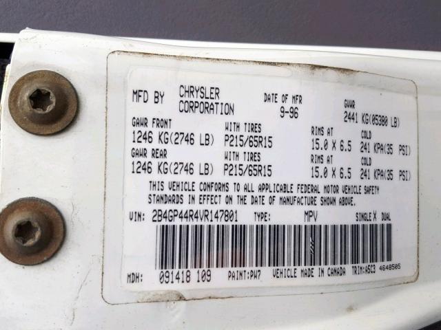 2B4GP44R4VR147801 - 1997 DODGE GRAND CARA 白色 照片 10