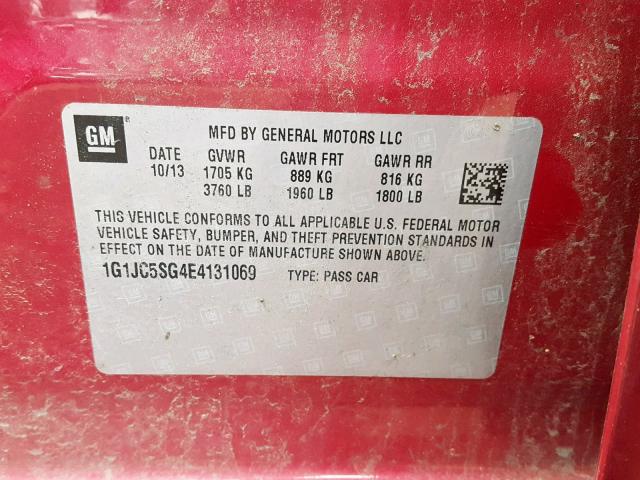 1G1JC5SG4E4131069 - 2014 CHEVROLET SONIC LT RED photo 10