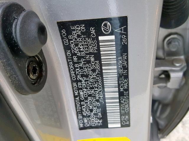 JTHBA30G665175884 - 2006 LEXUS ES 330 SILVER photo 10