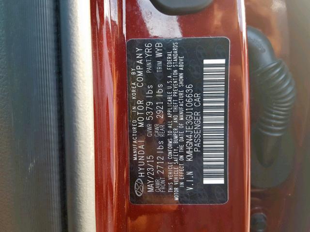 KMHGN4JE3GU106636 - 2016 HYUNDAI GENESIS 3. MAROON photo 10