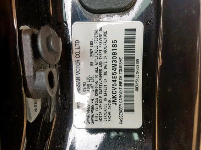 JNKCV54E54M309185 - 2004 INFINITI G35 BLACK photo 10