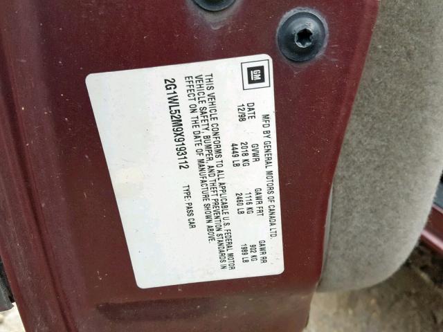 2G1WL52M9X9193112 - 1999 CHEVROLET LUMINA BAS მუქწითელი ფოტო 10