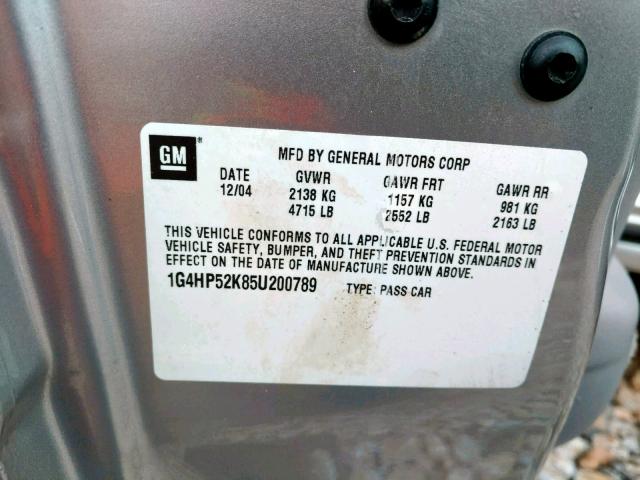 1G4HP52K85U200789 - 2005 BUICK LESABRE CU SILVER photo 10