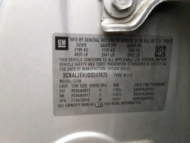 3GNAL2EK9DS597673 - 2013 CHEVROLET CAPTIVA LS 银色 照片 10