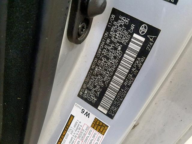 JTKDE167490297437 - 2009 TOYOTA SCION TC ვერცხლისფერი ფოტო 10