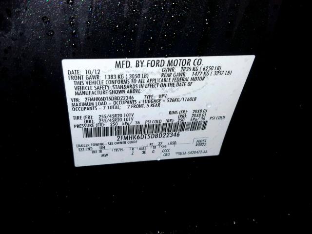 2FMHK6DT5DBD22346 - 2013 FORD FLEX LIMIT BLACK photo 10