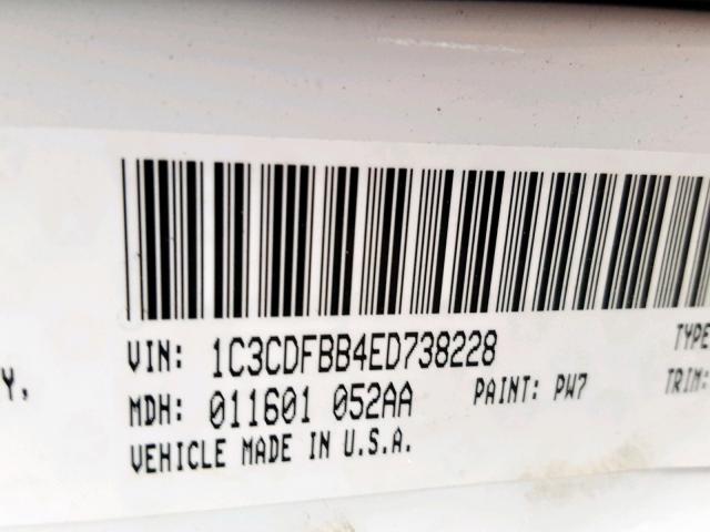 1C3CDFBB4ED738228 - 2014 DODGE DART SXT WHITE photo 10