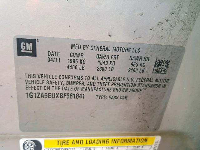 1G1ZA5EUXBF361841 - 2011 CHEVROLET MALIBU LS GOLD photo 10