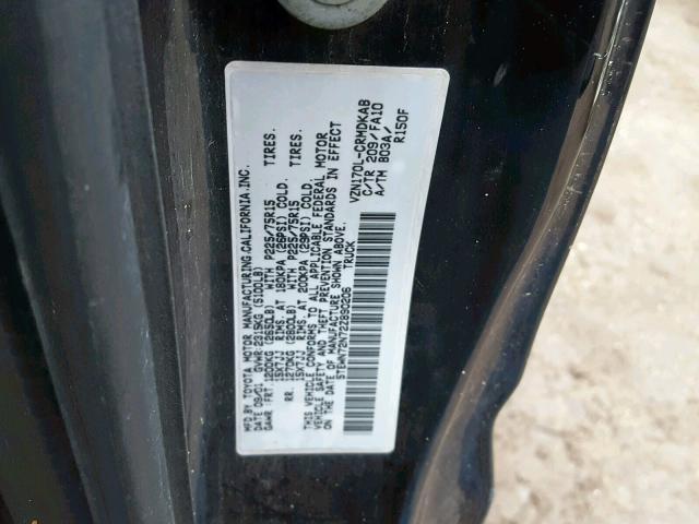 5TEWN72N72Z890206 - 2002 TOYOTA TACOMA XTR შავი ფოტო 10