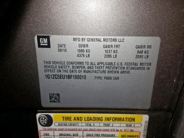 1G1ZC5EU1BF180010 - 2011 CHEVROLET MALIBU 1LT GOLD photo 10