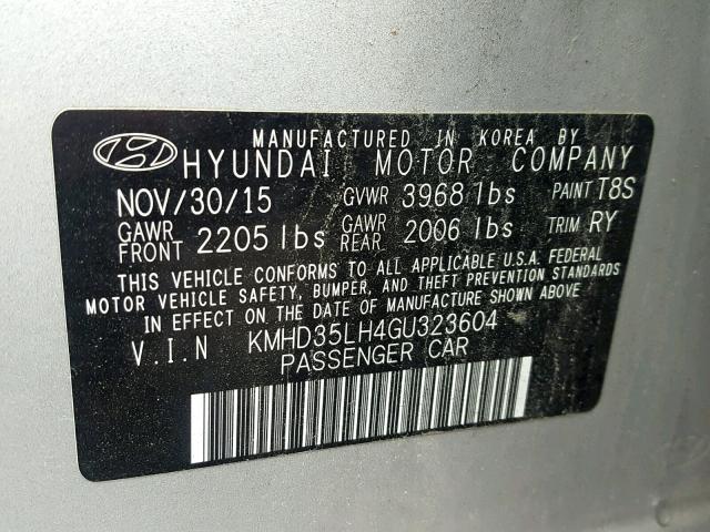 KMHD35LH4GU323604 - 2016 HYUNDAI ELANTRA GT SILVER photo 10