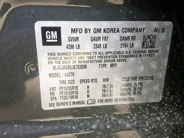 KL4CJASB8JB703098 - 2018 BUICK ENCORE PRE 石墨色 照片 10