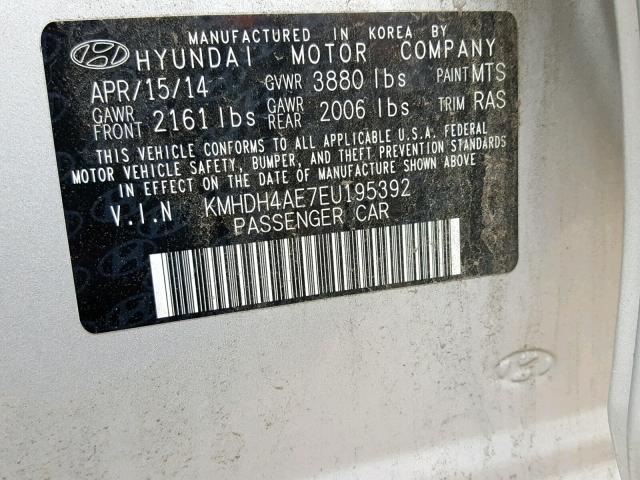 KMHDH4AE7EU195392 - 2014 HYUNDAI ELANTRA SE GRAY photo 10