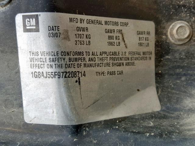 1G8AJ55F97Z208714 - 2007 SATURN ION LEVEL SILVER photo 10