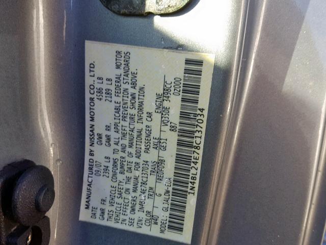 1N4BL24E78C137034 - 2008 NISSAN ALTIMA 3.5 灰色 照片 10