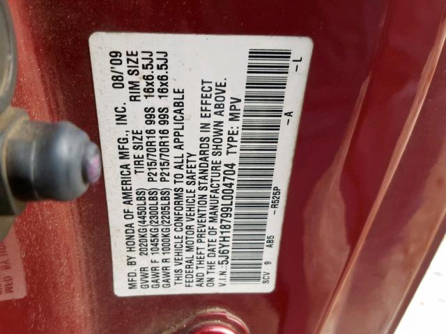 5J6YH18799L004704 - 2009 HONDA ELEMENT EX RED photo 10