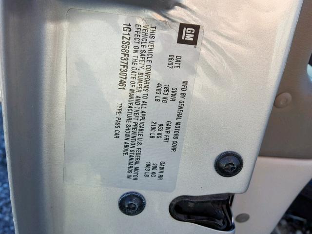 1G1ZS58F37F307461 - 2007 CHEVROLET MALIBU LS 银色 照片 10