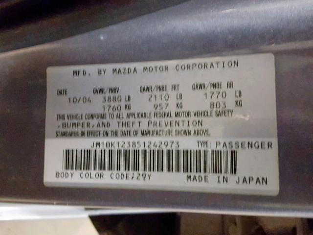 JM1BK123851242973 - 2005 MAZDA 3 S GRAY photo 10