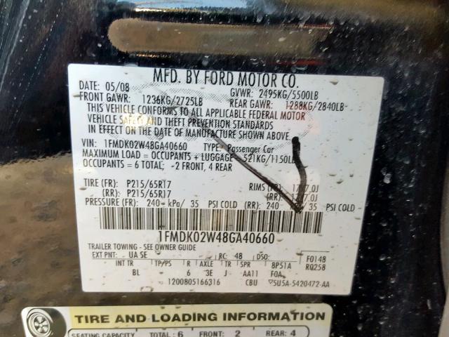 1FMDK02W48GA40660 - 2008 FORD TAURUS X S BLACK photo 10