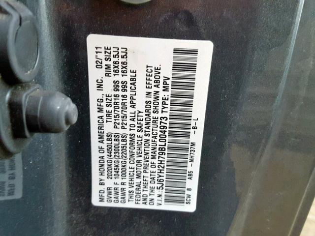 5J6YH2H79BL004973 - 2011 HONDA ELEMENT EX GRAY photo 10